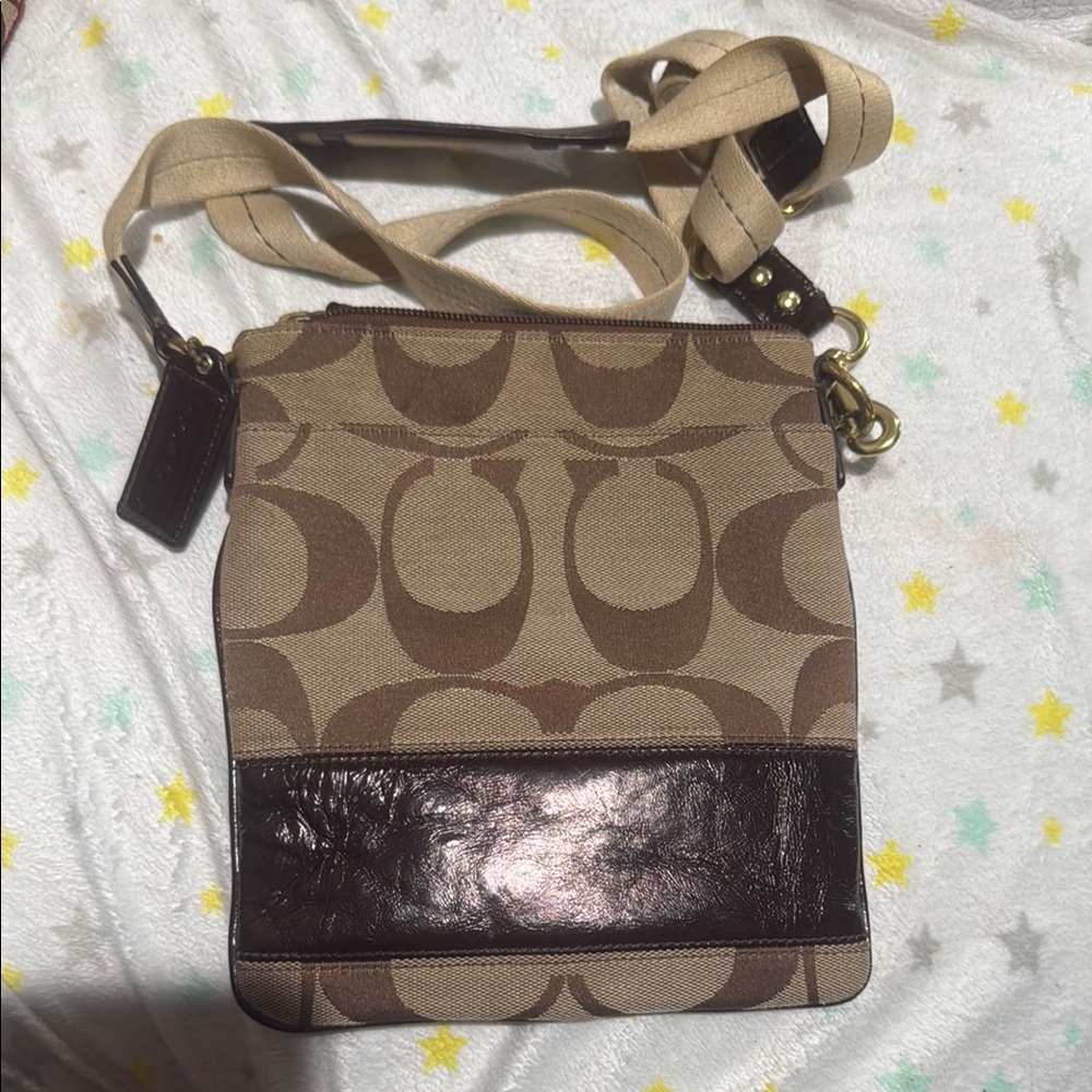 Coach Signature Brown and Tan Crossbody Bag
